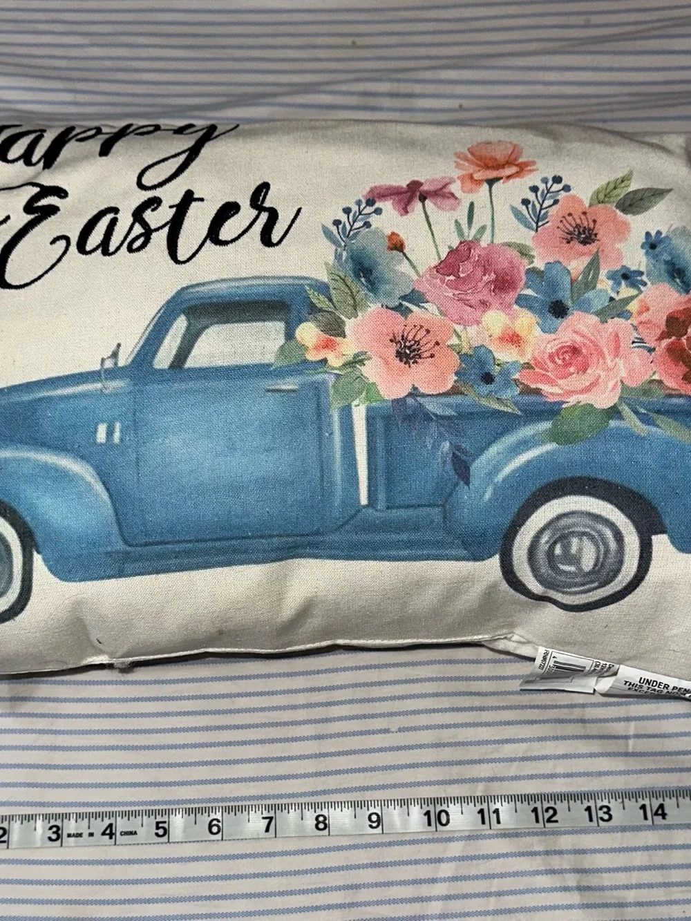 Happy Easter Blue Floral Truck Decorative Pillow Cover - Set of 2